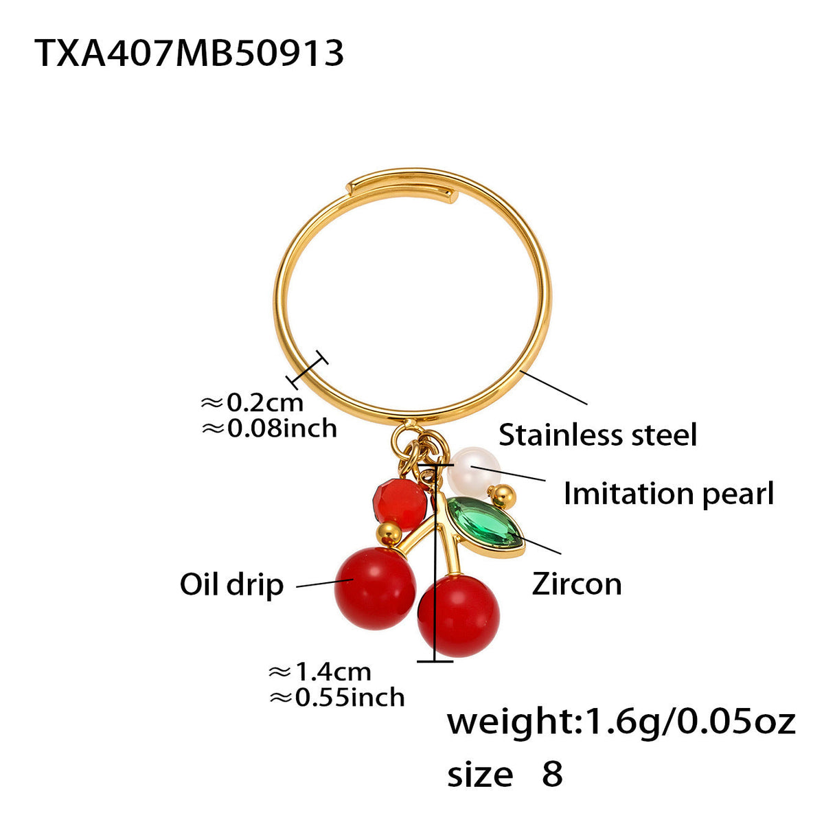 D관 - 스테인리스 스틸 체리 펜던트 목걸이 귀걸이 팔찌 반지 [TXP407] 25.09-4