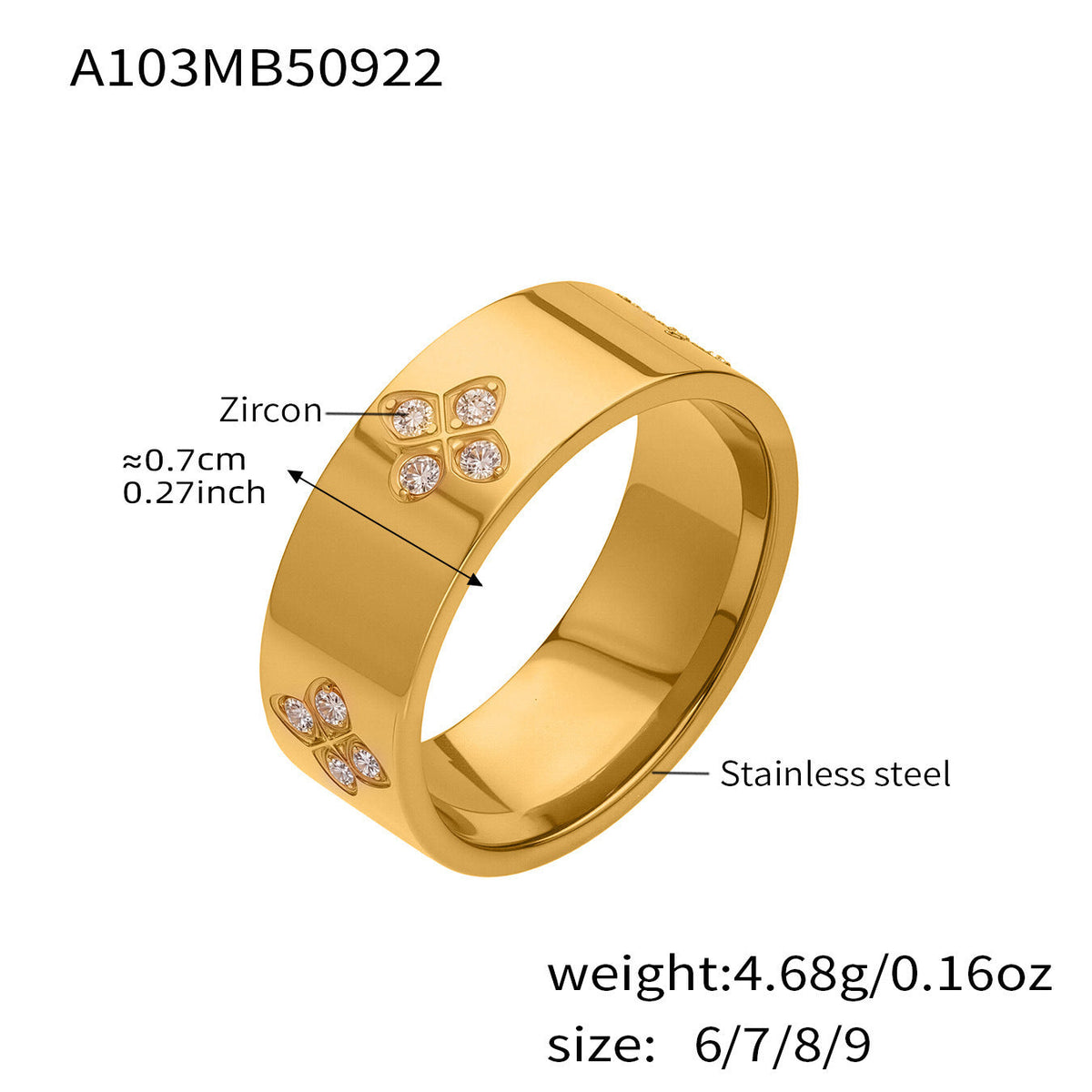 D관 - 플라워 큐빅 스테인리스 스틸 18K 골드 도금 반지 [A103] 25.09-4