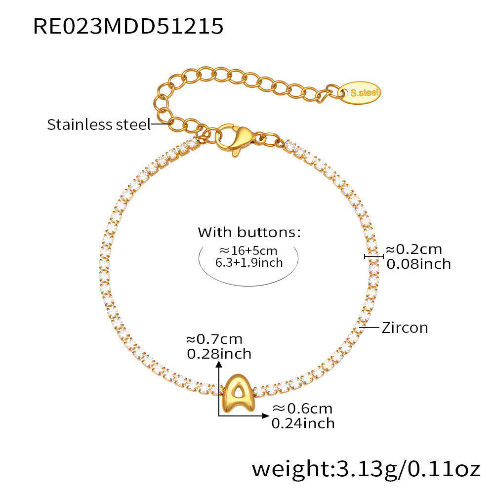 D관 - 스테인리스 스틸 18K 도금 알파벳 큐빅 팔찌 [RE023] 25.12-3