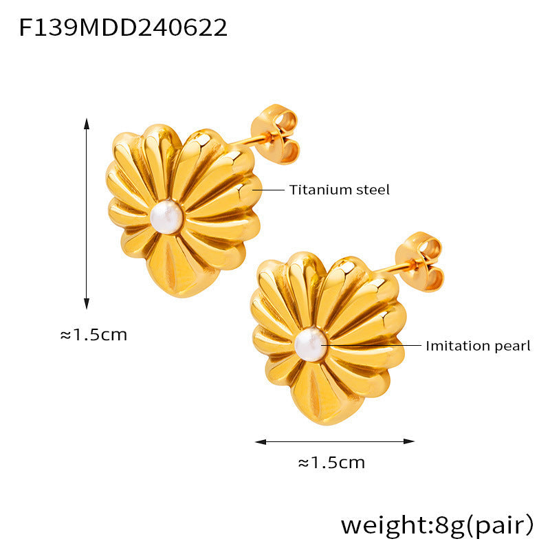 D관 - 티타늄 스틸 자개 하트 모조 진주 펜던트 우아한 레트로 귀걸이 목걸이 [F139-P917] 24.06-4