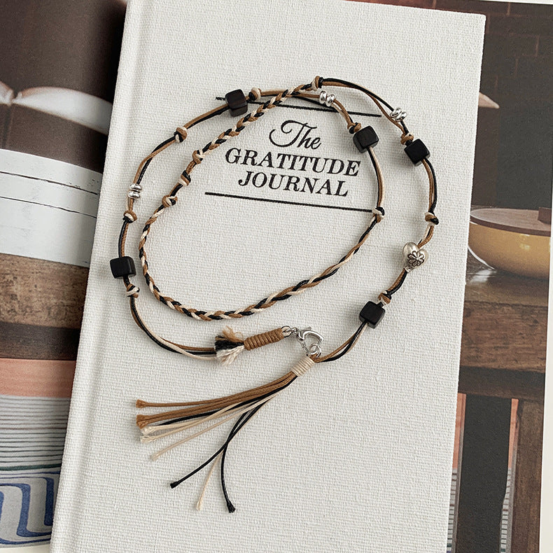 A관 - 925 실버 핸드메이드 흑단 하트 플라워 매듭 팔찌 목걸이 [1401] 25.10-2