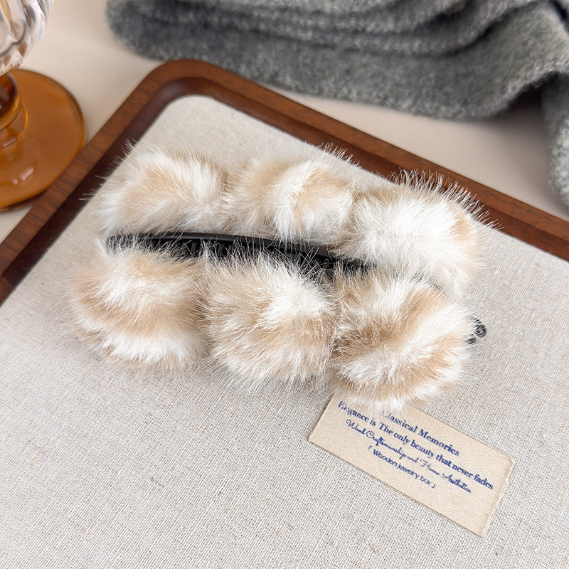 E관 - 퍼 소재 3구 디자인 호피무늬 집게핀 [27619] 25.10-5