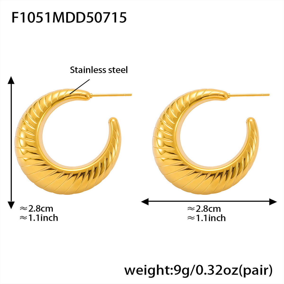 D관 - 스테인리스 스틸 18K 도금 C형 귀걸이 [F1018-F1026-F1038-F1051] 25.07-3