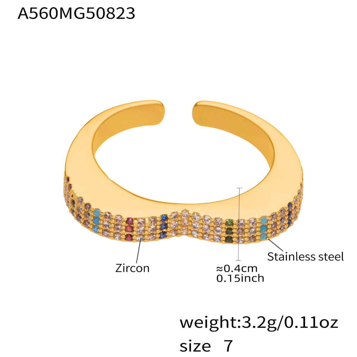 D관 - 18K 골드 도금 스테인리스 스틸 큐빅 하트 모양 반지 [A560-A561] 25.10-1