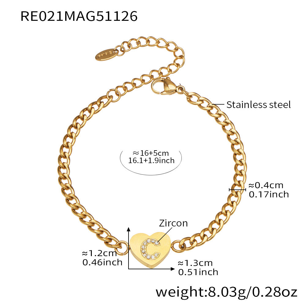 D관 - 스테인리스 스틸 하트 알파벳 큐빅 18K 도금 펜던트 목걸이 [RP021] 25.12-1