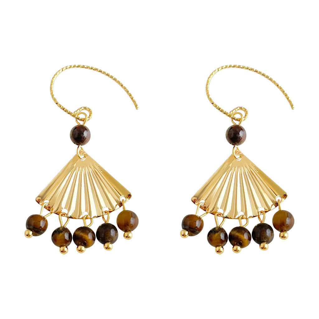 C관 - 천연 호안석 부채 디자인 핸드메이드 후크형 귀걸이 [7020] 25.11-1