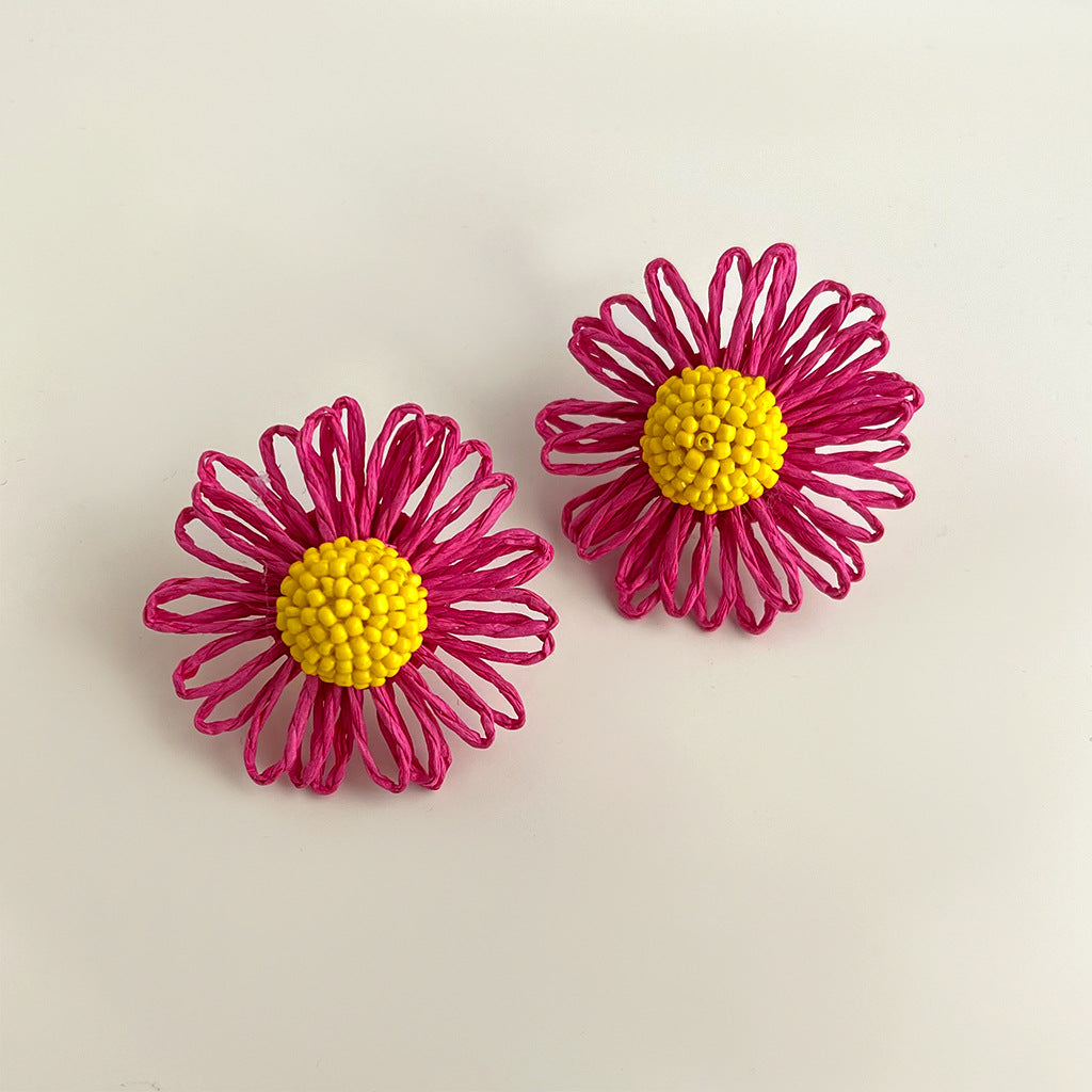 C관 - 컬러풀 핸드메이드 비즈 플라워 은침 귀걸이 [5538-5542] 25.02-2