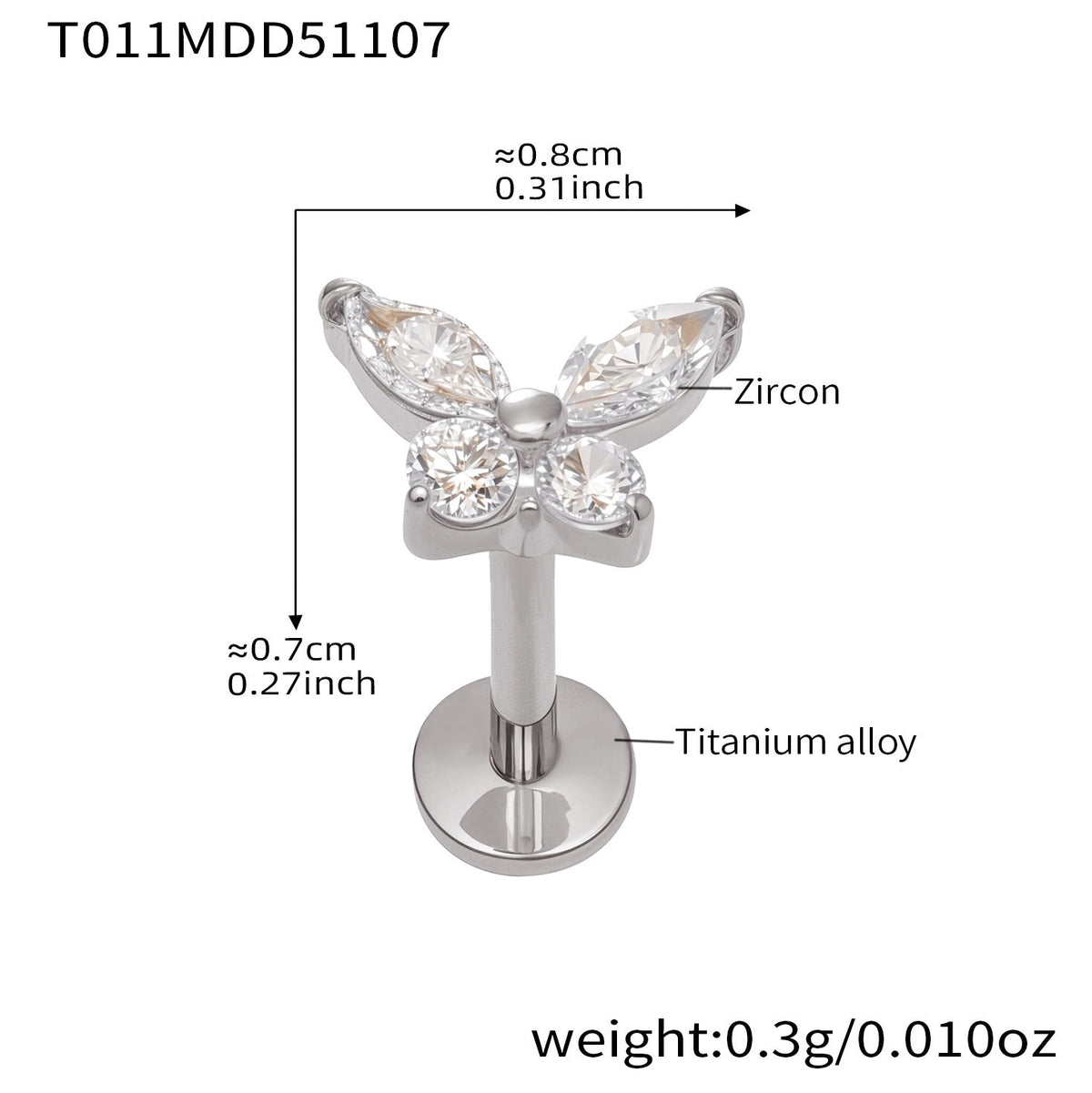 D관 - 티타늄 합금 스틸 입술용 단품 피어싱 [T009] 25.11-2