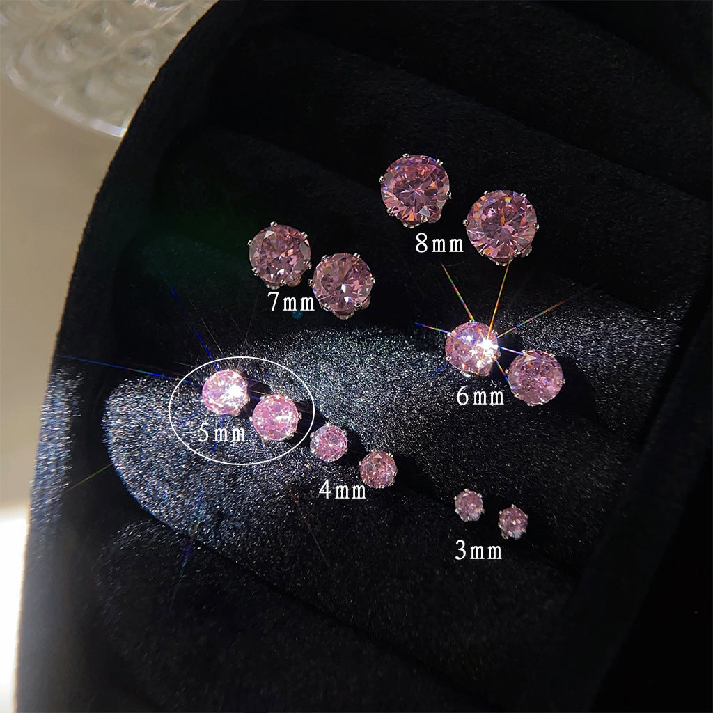 C관 - 미니멀 핑크 큐빅 귀걸이 소녀 감성 은침 귀걸이 [3774-3779] 24.04-3