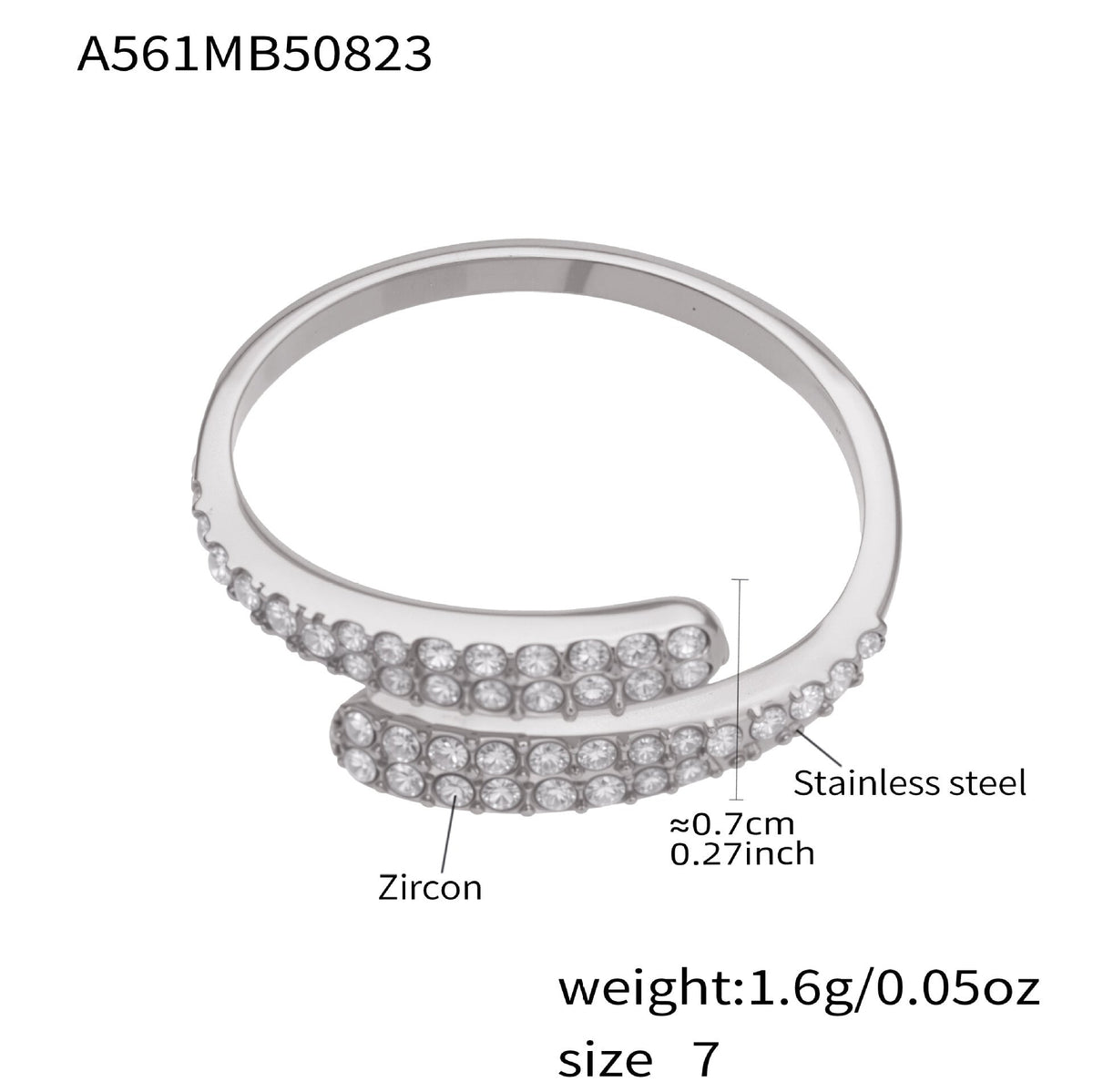 D관 - 18K 골드 도금 스테인리스 스틸 큐빅 하트 모양 반지 [A560-A561] 25.10-1