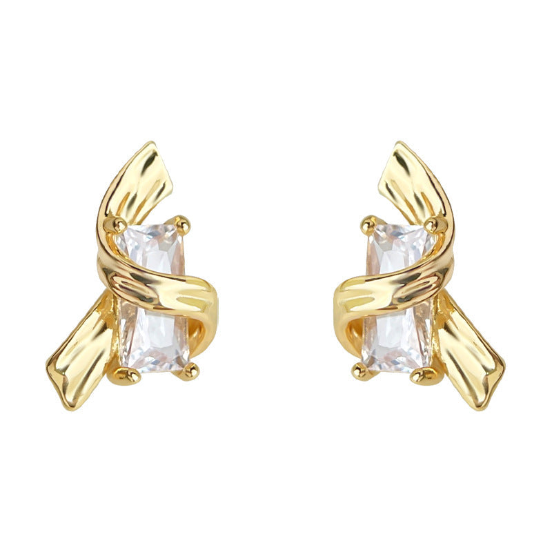 C관 - 14K 도금 925 은침 리본 큐빅 귀걸이 [6866] 25.10-1