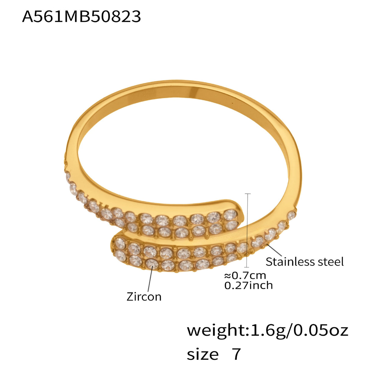 D관 - 18K 골드 도금 스테인리스 스틸 큐빅 하트 모양 반지 [A560-A561] 25.10-1