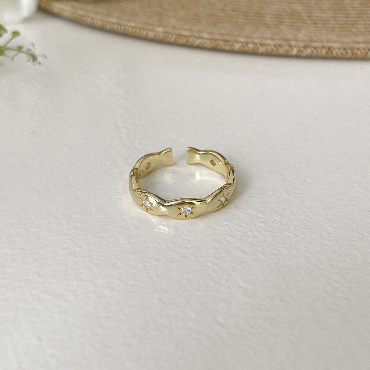 A관 - 925 실버 오각별 큐빅 오픈형 비즈줄 반지 [JZ-0709] 25.09-4