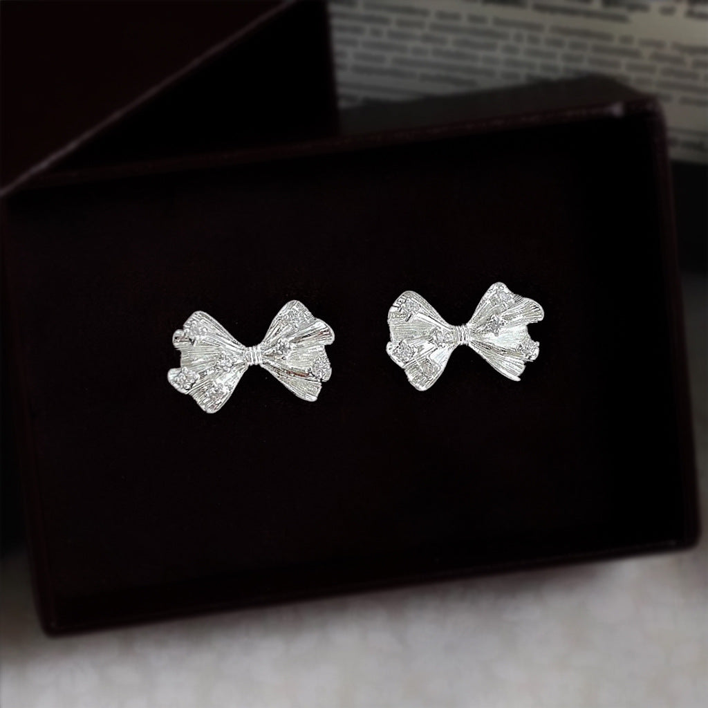 C관 - 925 은침 주름 리본 큐빅 귀걸이 [6948] 25.10-4