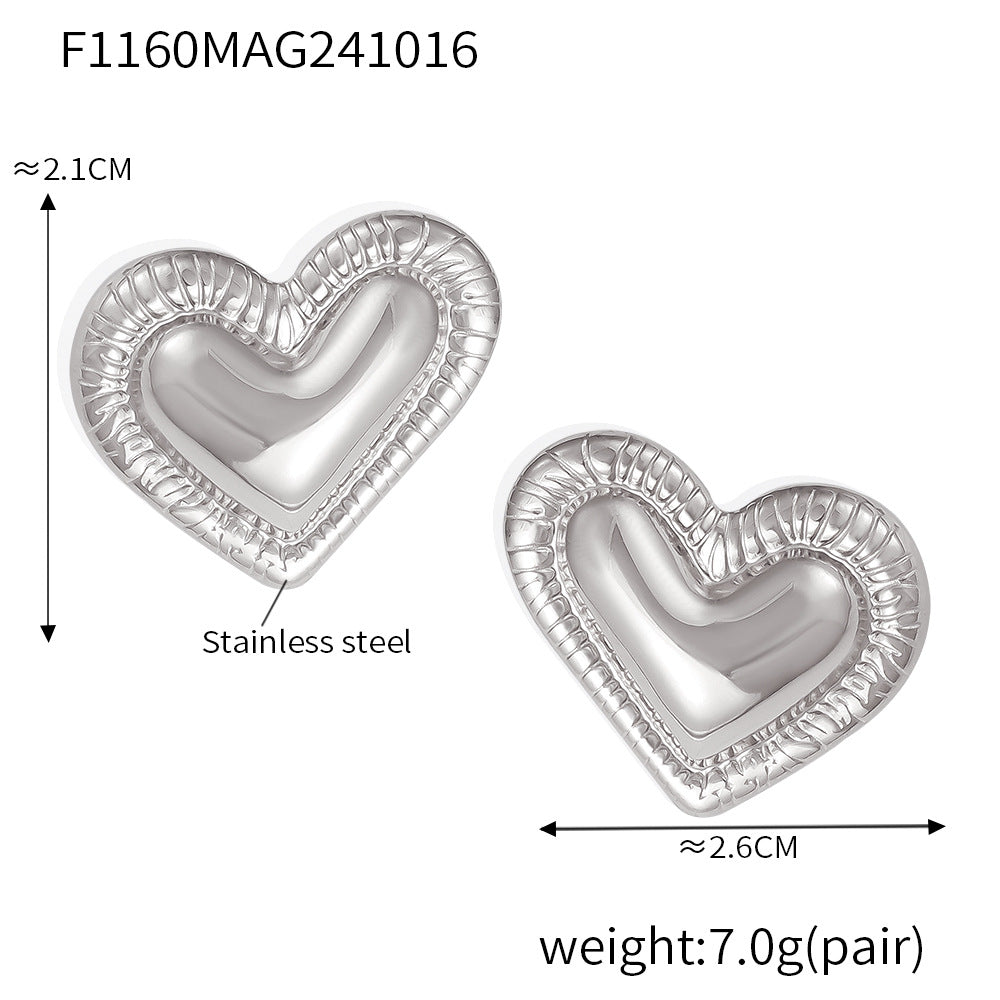 D관 - 스테인리스 스틸 스티치 패턴 하트 귀걸이 [F1160] 24.10-4