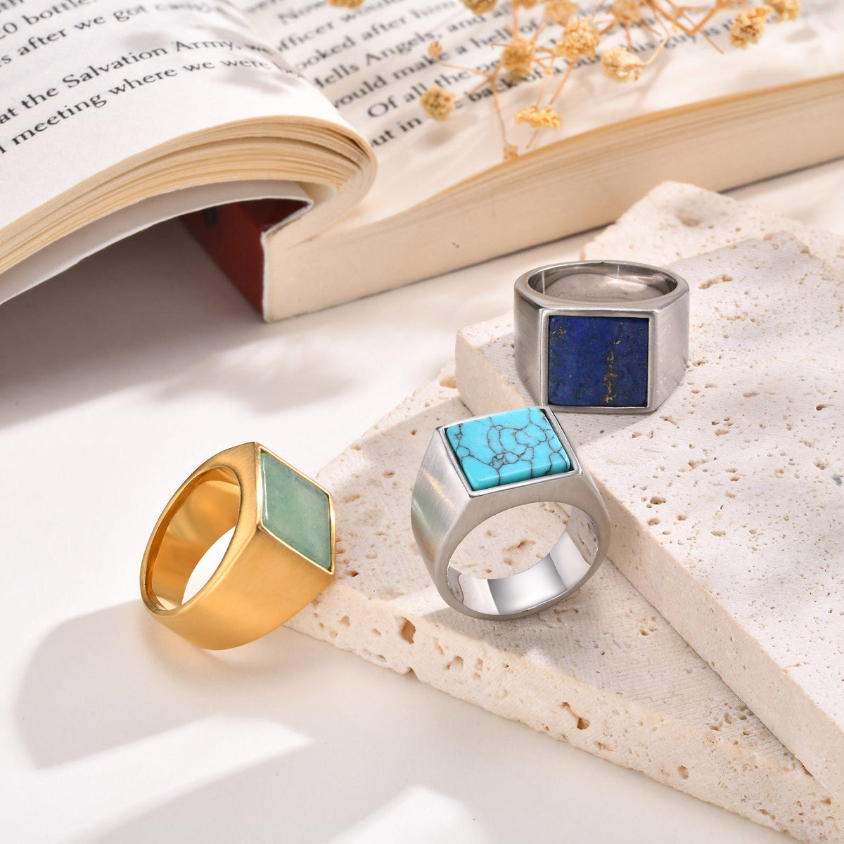 G관 - 스테인리스 스틸 사각 천연석 반지 [RC682] 25.10-5