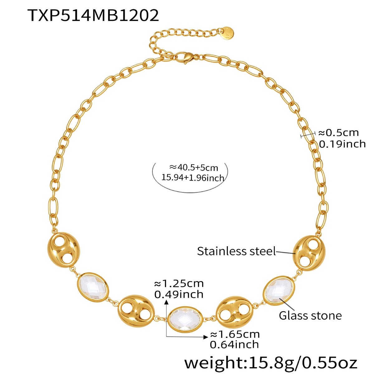 D관 - 돼지코 글라스 스톤 18K 도금 스테인리스 스틸 목걸이 팔찌 [TXP514] 25.12-2