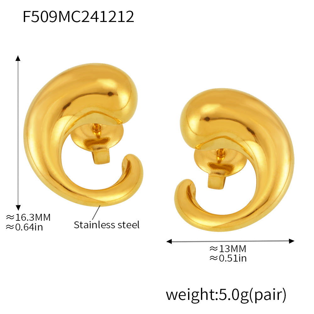 D관 - 스테인리스 스틸 18K 골드 도금 곡선형 물방울 스터드형 귀걸이 [F411-F509-F1263] 24.12-3