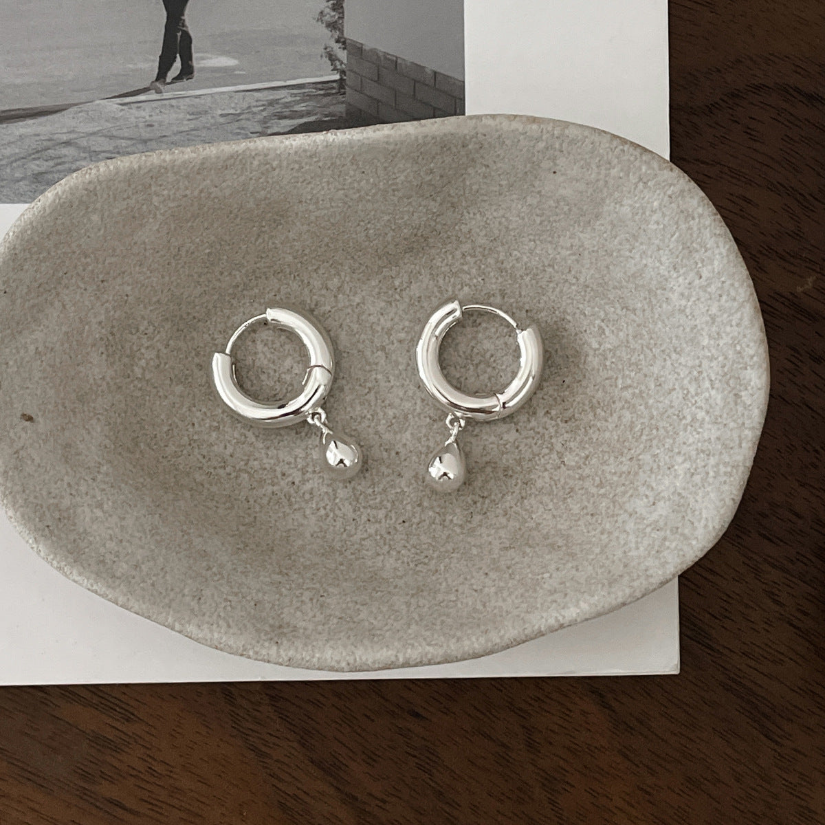 A관 - 물방울 모양 펜던트 925 은침 링 귀걸이 [EH-4435] 25.12-2