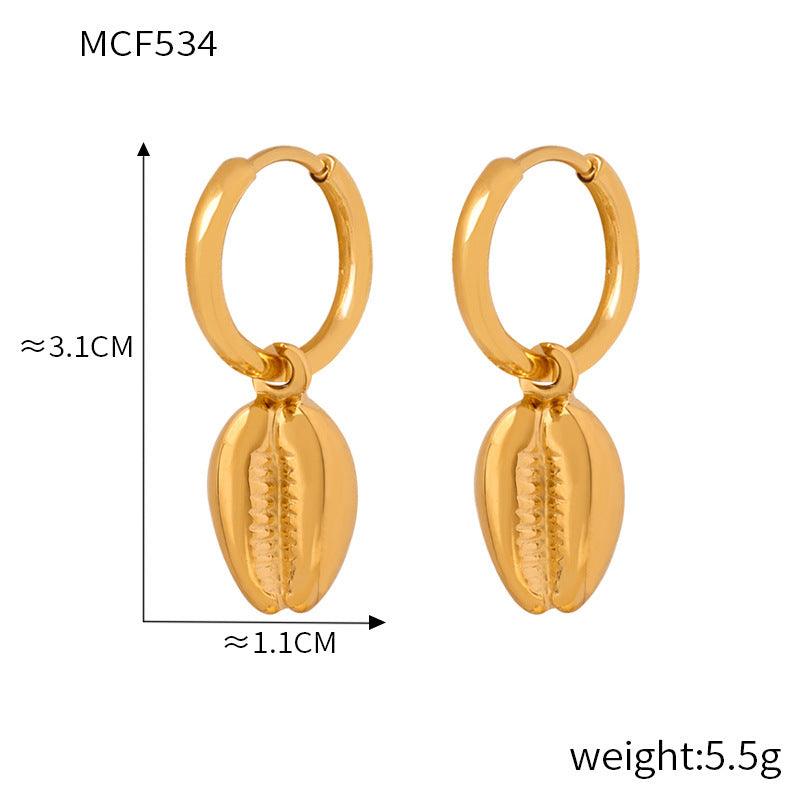D관 - 레트로 소라 펜던트 해변 트렌디 유니크 티타늄 스틸 18K 도금 귀걸이 [F534] 24.03-2