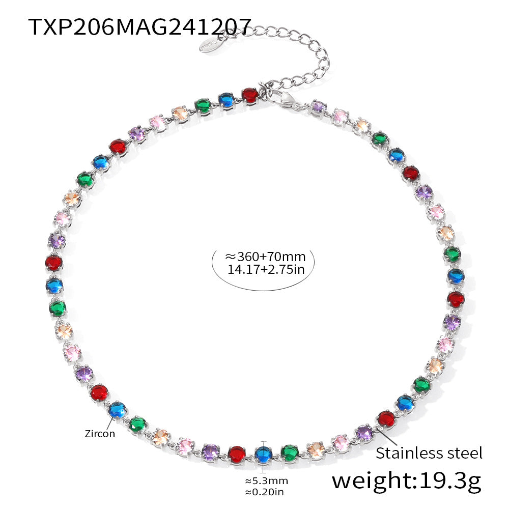 D관 - 18K 골드 도금 스테인리스 스틸 핸드메이드 5mm 컬러 큐빅 목걸이 팔찌 [TXP206-TXE206] 24.12-2