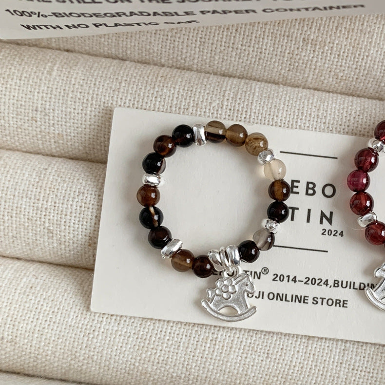 A관 - 플라워 잎사귀 복주머니 말 사과 미니 펜던트 925실버 반지 [RB] 25.11-4