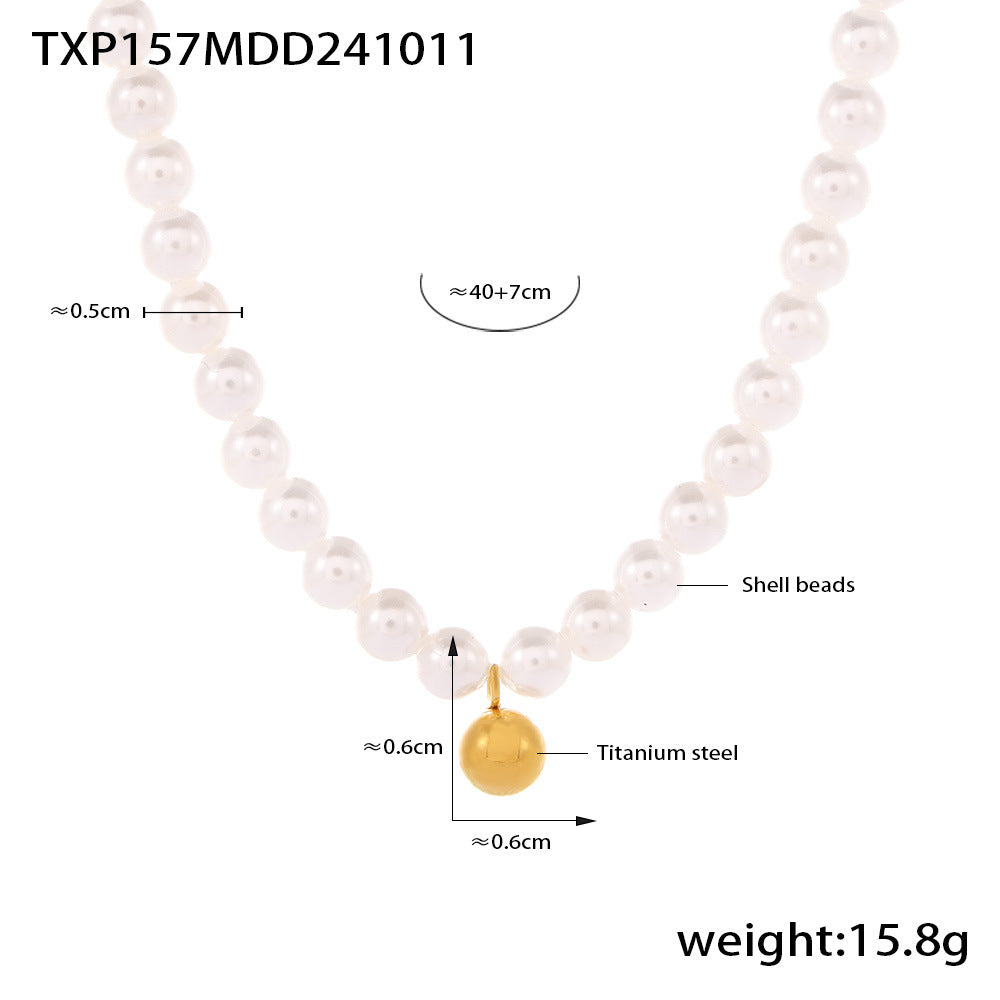 D관 - 티타늄 스틸 바로크 진주 작은 구슬 펜던트 초커 목걸이 팔찌 [TXP157-TXE157] 24.10-3