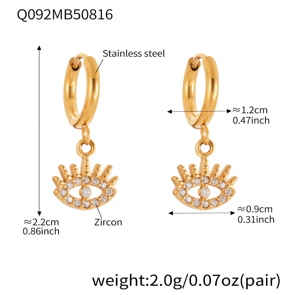 D관 - 스테인리스 스틸 18K 도금 눈 아이 디자인 큐빅 귀걸이 [Q078-Q093] 25.08-4