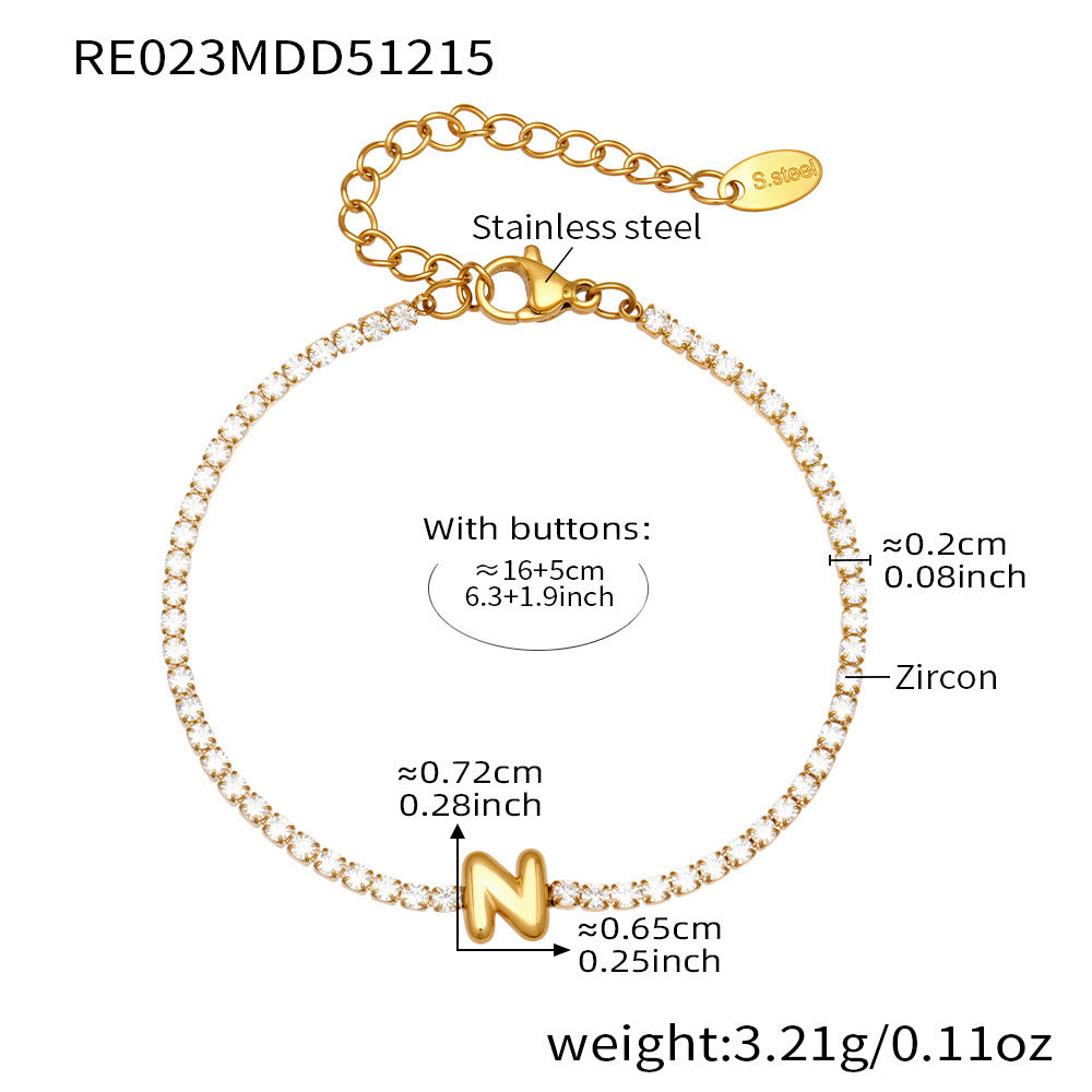 D관 - 스테인리스 스틸 18K 도금 알파벳 큐빅 팔찌 [RE023] 25.12-3