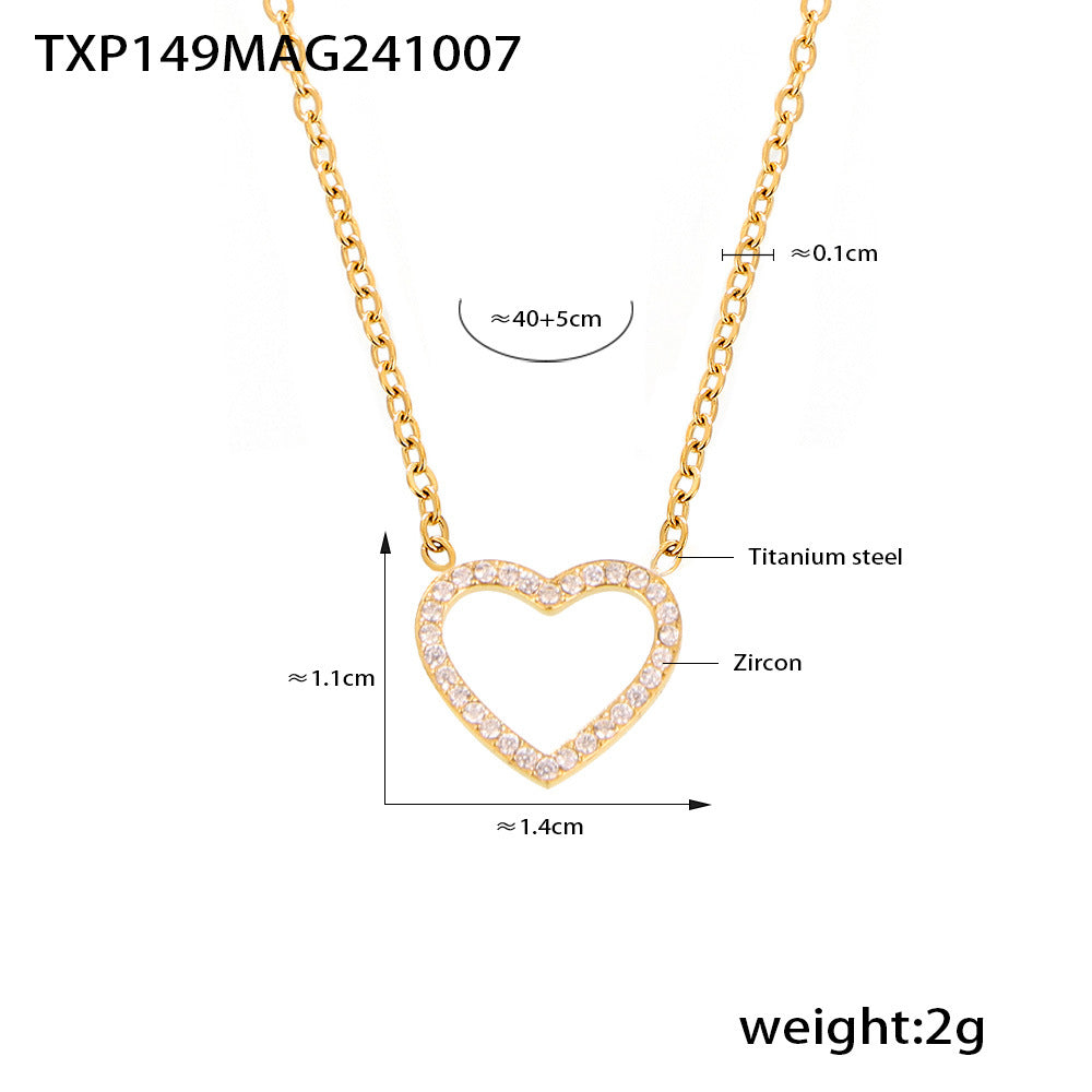 D관 - 18K 도금 하트 큐빅 핸드메이드 티타늄 스틸 이중 체인 목걸이 팔찌 [TXP149-TXE149-P873] 24.10-2