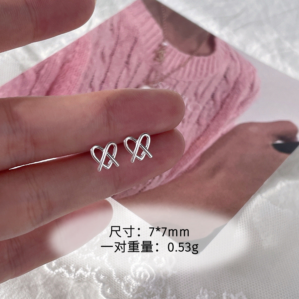 A관 - 플라워 은침 하트 리본 귀걸이 [EH-3240] 24.10-1
