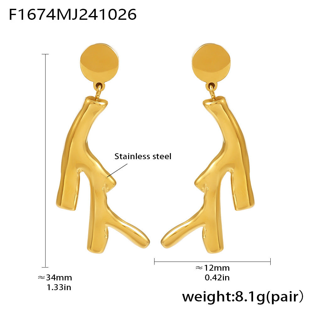 D관 - 생명 나무 가지 비정형 변색 방지 스테인리스 스틸 PVD 18K 도금 귀걸이 [F1670-F1674] 24.11-1