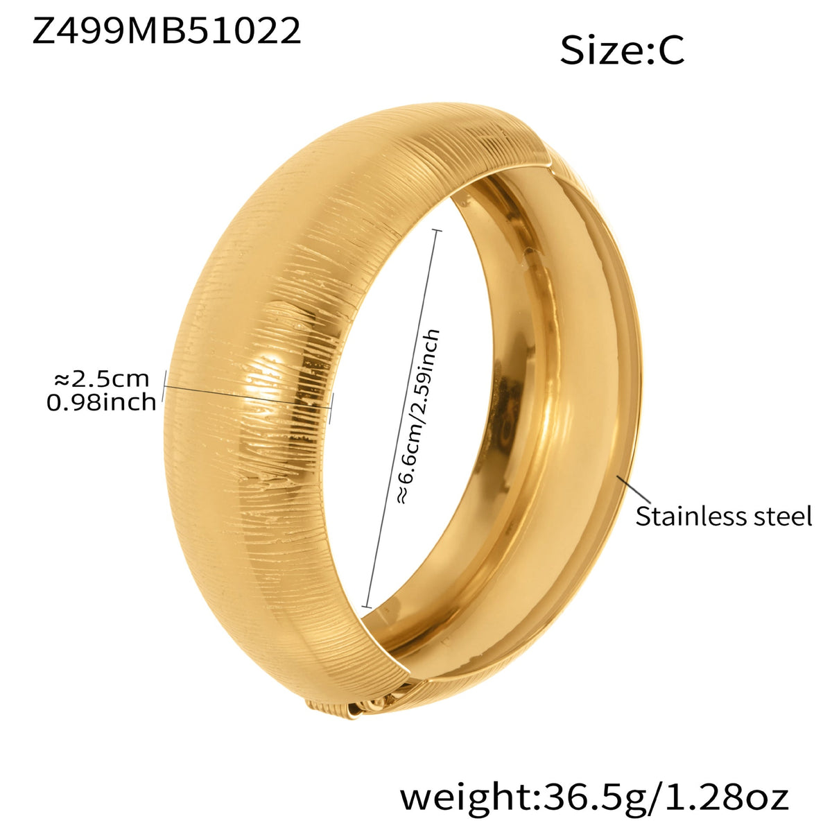 D관 - 스테인리스 18K 도금 패턴 볼드 오픈형 팔찌 [Z499] 25.10-5