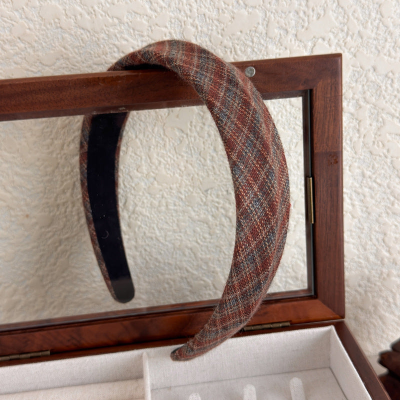 E관 - 체크 패턴 패브릭 볼륨 와이드 머리띠 [27675] 25.11-3