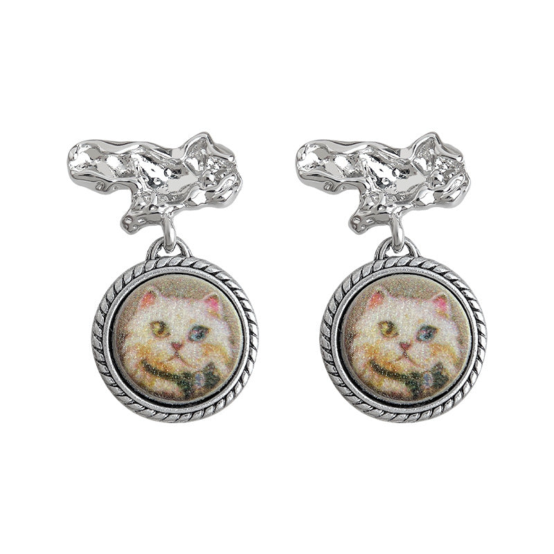 C관 - 핸드페인팅 레진 고양이 925 은침 귀걸이 [6974] 25.10-5