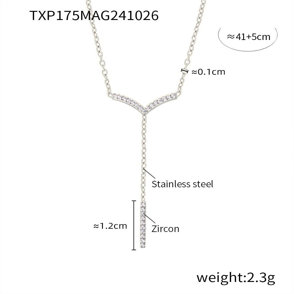 D관 - 스테인리스 스틸 V자 태슬 큐빅 세팅 목걸이 팔찌 [TXE175-TXP175-P1694] 24.11-1