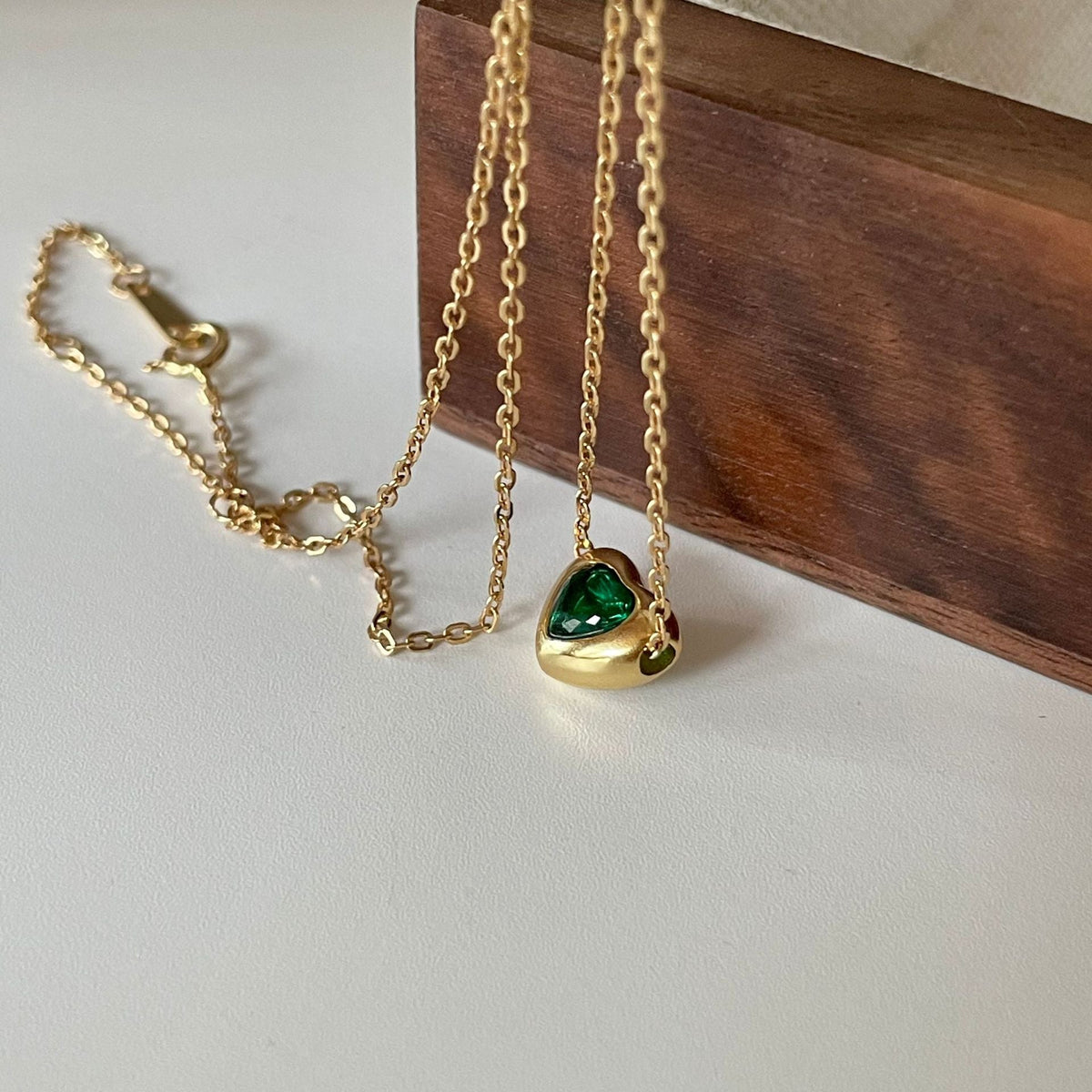 F관 - 925 실버 하트 그린 큐빅 펜던트 목걸이 [B1084] 25.11-2