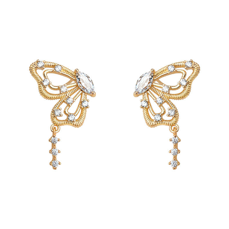 C관 - 큐빅 14K 도금 나비 925 은침 귀걸이 [6834] 25.09-4
