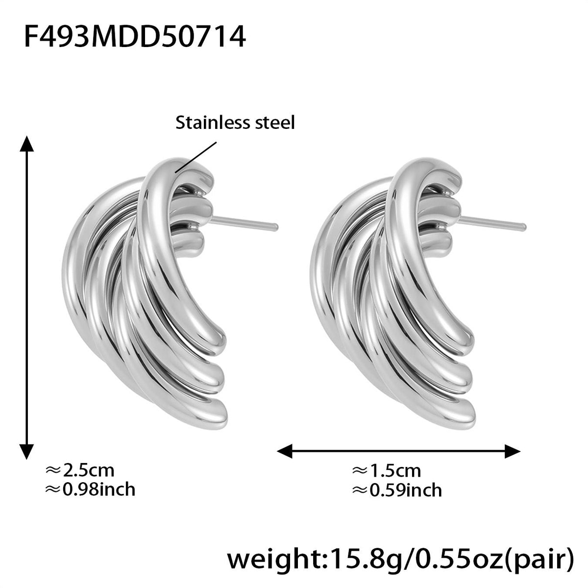 D관 - 18K 도금 물결 라인 투톤 스테인리스 스틸 귀걸이 [F471-F493] 25.07-3