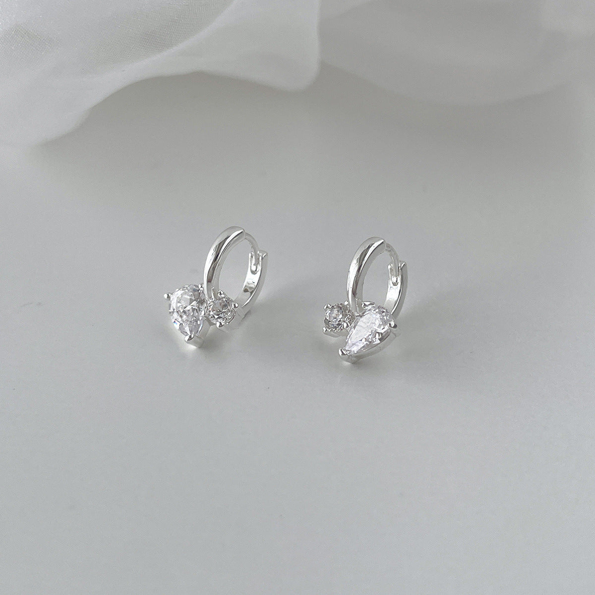 A관 - 925 은침 물방울 큐빅 링 귀걸이 [EH-4001] 25.10-1