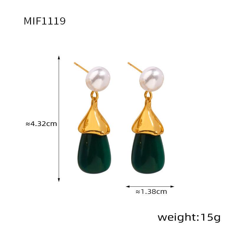 D관 - 유니크 디자인 모조 진주 티타늄 스틸 골드 여성 엘레강스 레진 드롭형 귀걸이 [F1119] 24.03-2