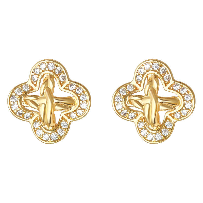 C관 - 925 은침 큐빅 클로버 모양 귀걸이 [6879] 25.10-1