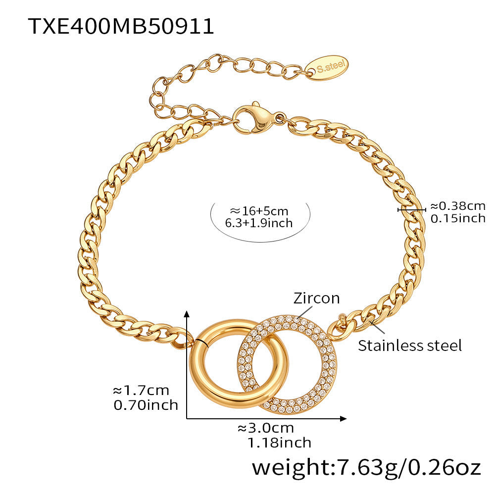D관 - 더블 링 큐빅 18K 도금 스테인리스 스틸 목걸이 팔찌 [TXP400-TXE400] 25.09-3