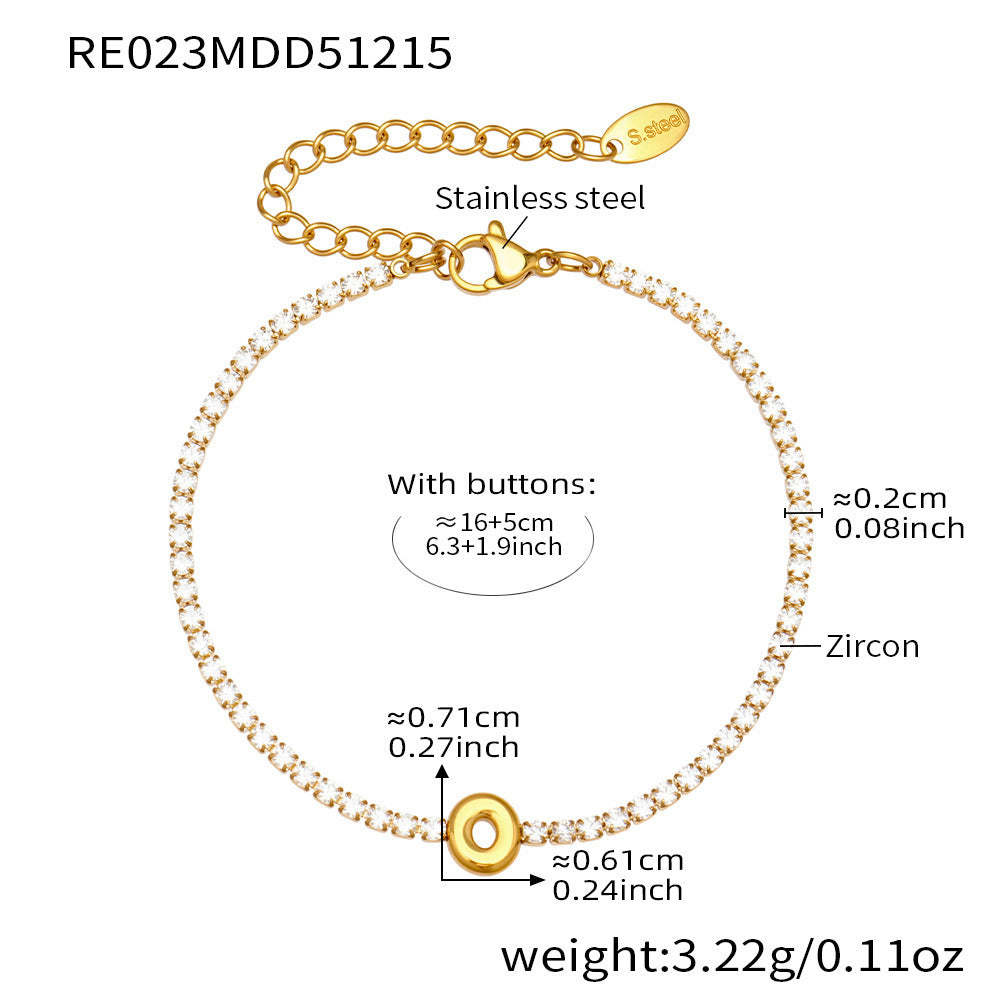 D관 - 스테인리스 스틸 18K 도금 알파벳 큐빅 팔찌 [RE023] 25.12-3