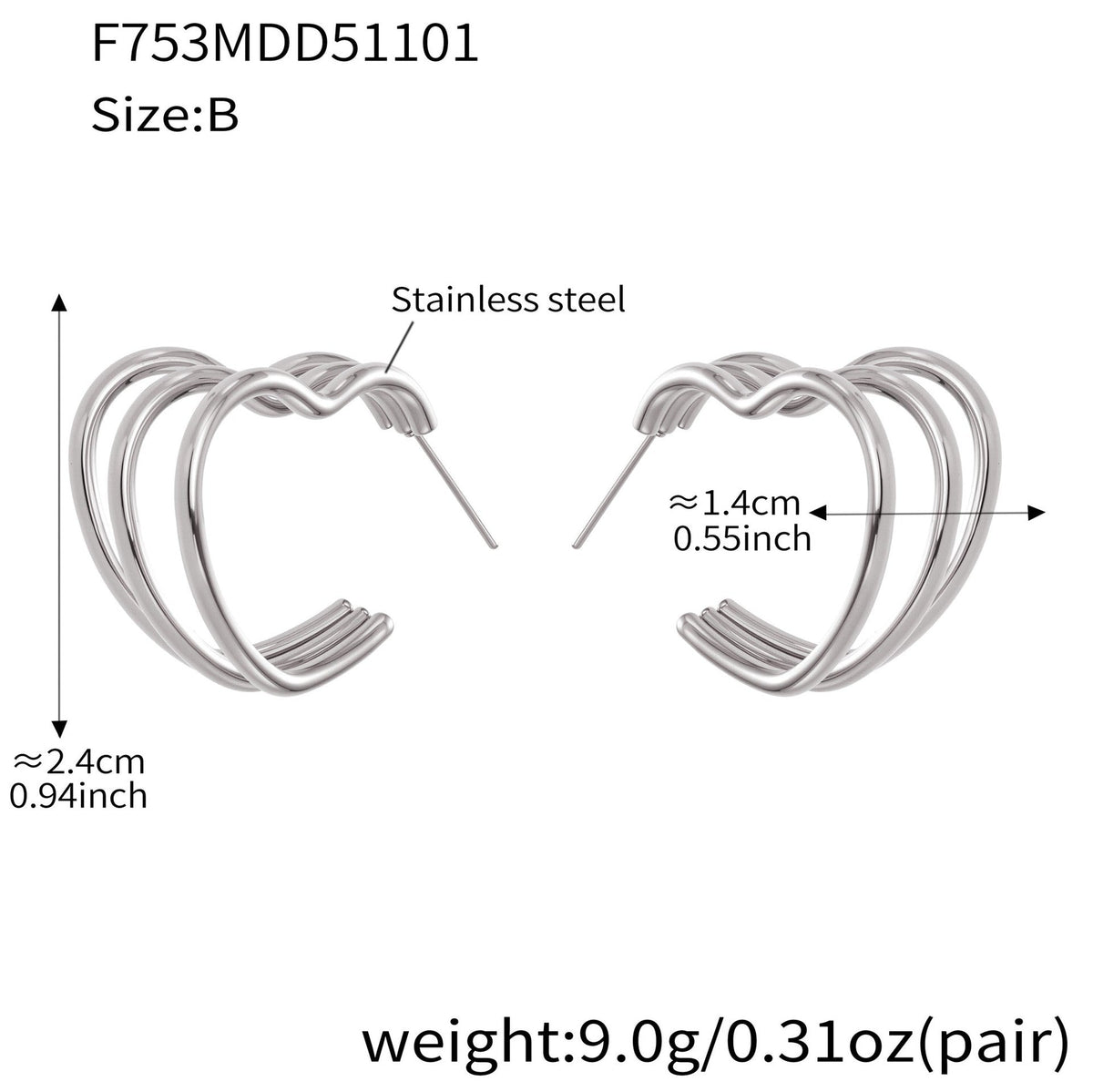 D관 - 스테인리스 18K 도금 레이어 하트 트위스트 귀걸이 [F753] 25.11-1
