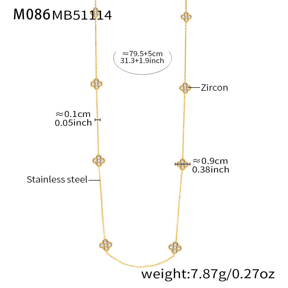 D관 - 클로버 플라워 풀큐빅 스테인리스 스틸 롱 목걸이 [M086] 25.11-3
