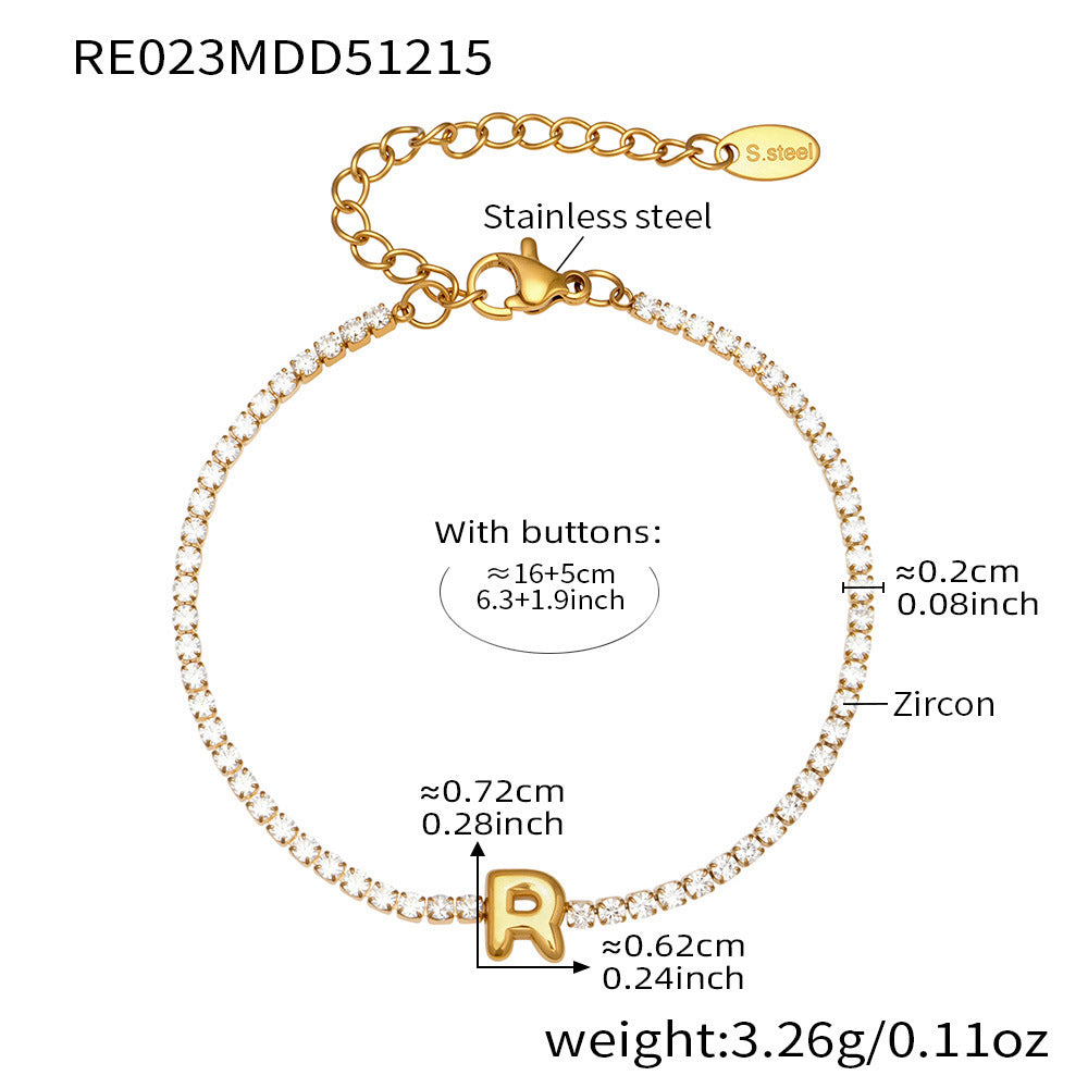 D관 - 스테인리스 스틸 18K 도금 알파벳 큐빅 팔찌 [RE023] 25.12-3