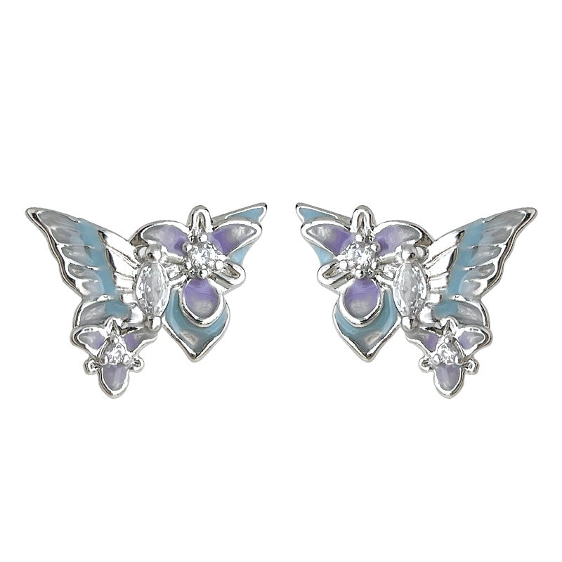 C관 - 나비 에나멜 글레이징 큐빅 925 실버 귀걸이 [5768] 25.03-4