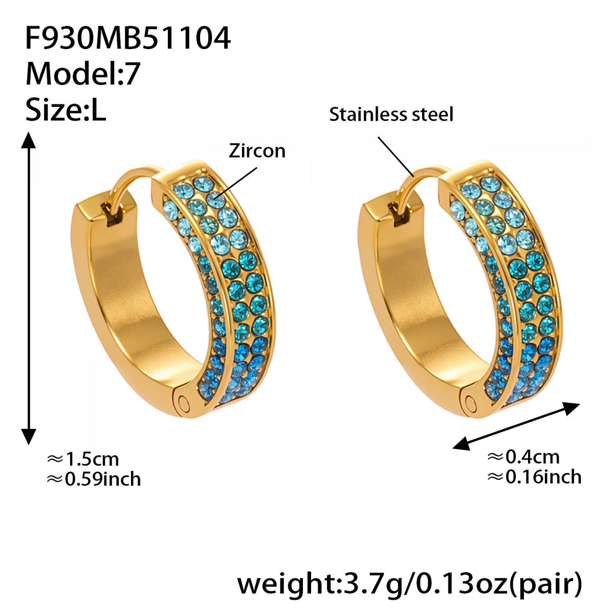 D관 - 스테인리스 컬러 큐빅 18K 도금 후프 링 귀걸이 [F930] 25.11-2