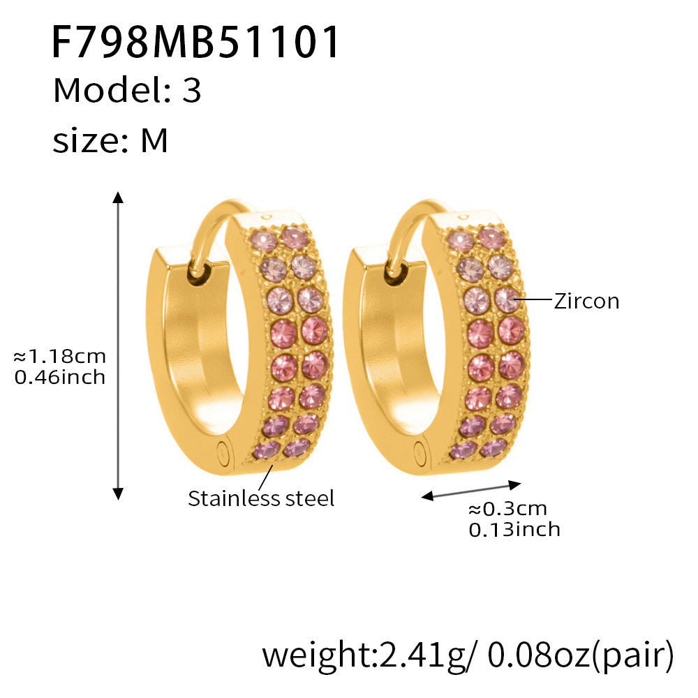 D관 - 스테인리스 18K 도금 C자형 멀티컬러 큐빅 귀걸이 [F798] 25.11-1